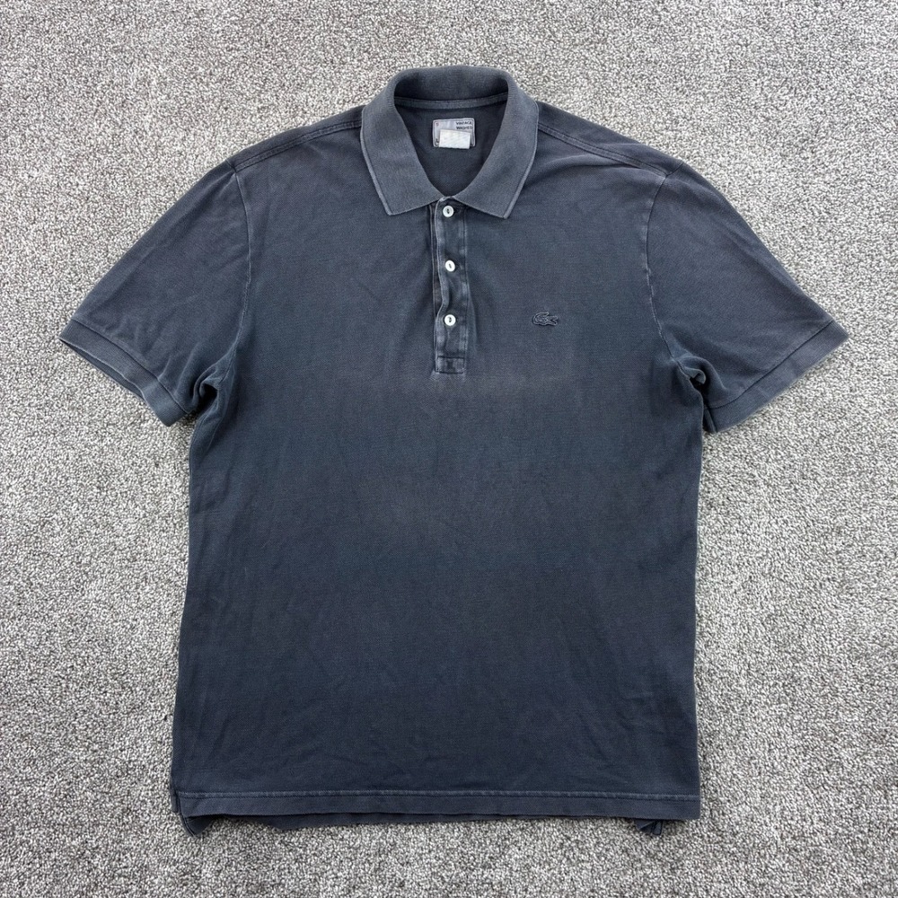 Lacoste Vintage Washed Polo Shirt Mens 5 L Black Cotton Pique Short Sleeve